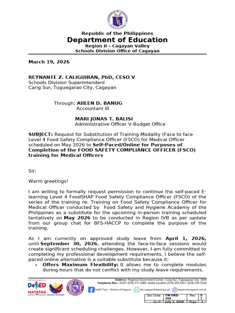 Letter to Sds Request for Fsco | PDF