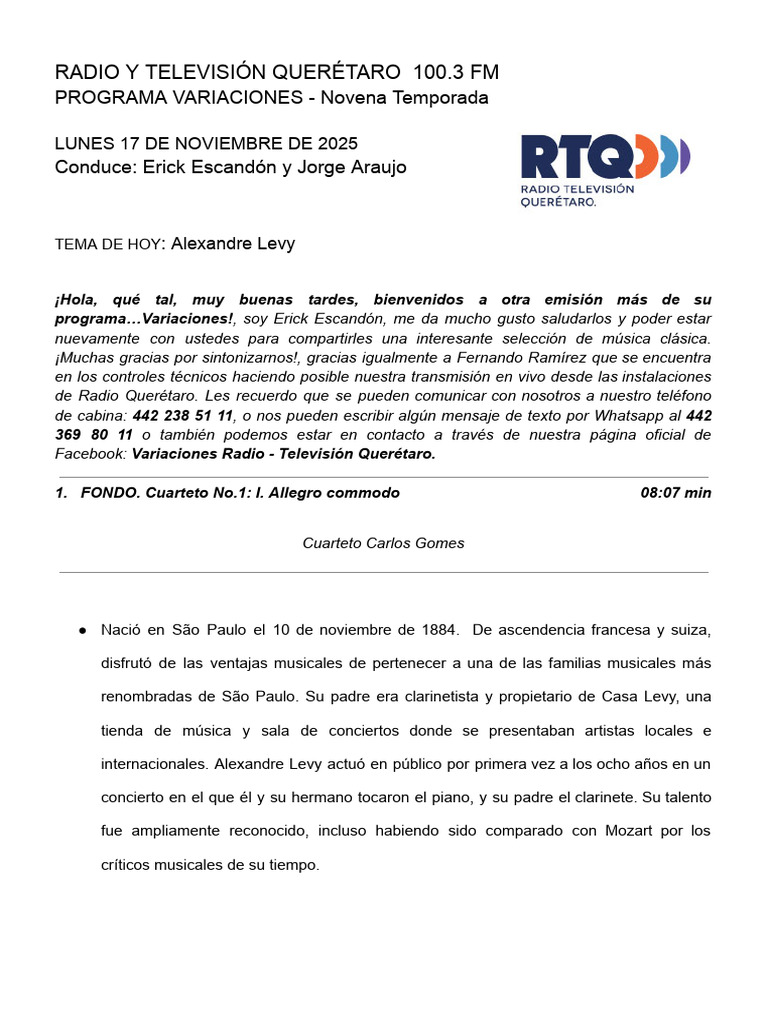 Programa Rtq Variaciones 17 de Nov | PDF | Claude Debussy ...