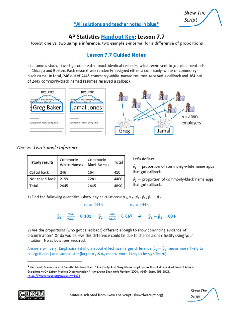 7.7.STS.Handout.Key | PDF | Statistics | Confidence Interval