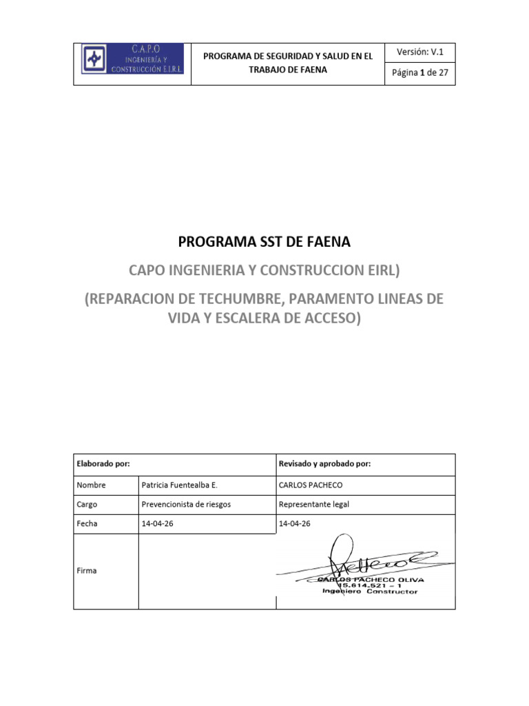 5. Programa de Seguridad y Salud en El Trabajo de La Faena. Capo | PDF ...
