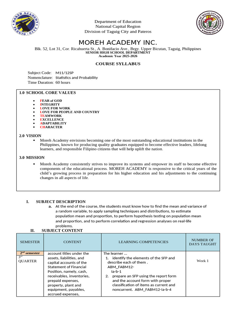 Grade 11 Course Syllabus.fabm2 | PDF | Expense | Statistics