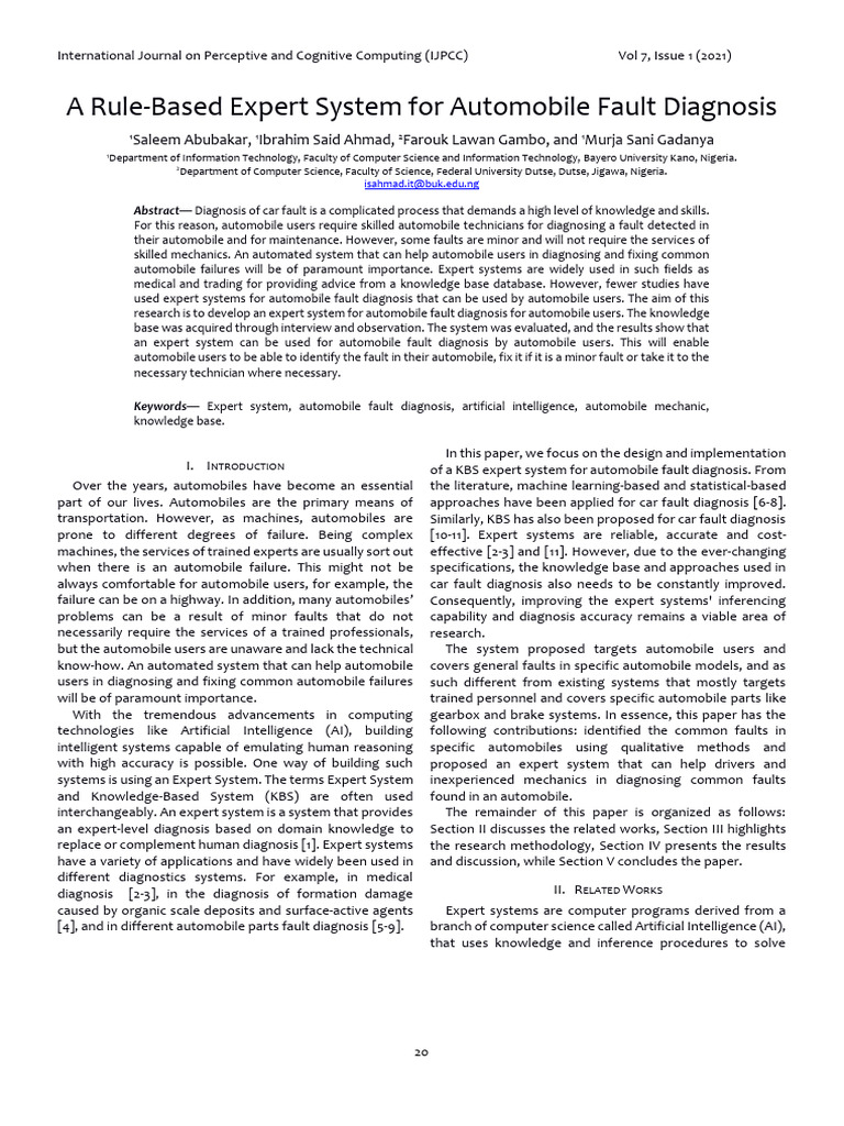 A Rule-Based Expert System for Automobile Fault Diagnosis | PDF ...
