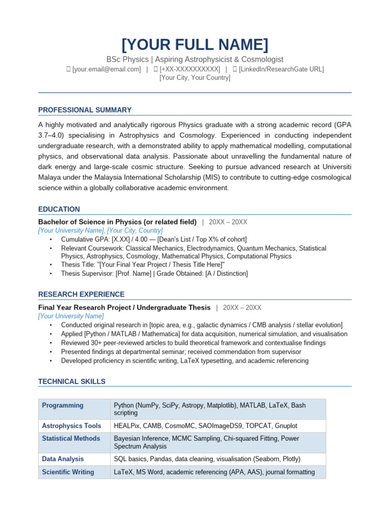 MIS CV Resume Astrophysics UM | PDF | Physics | Astrophysics