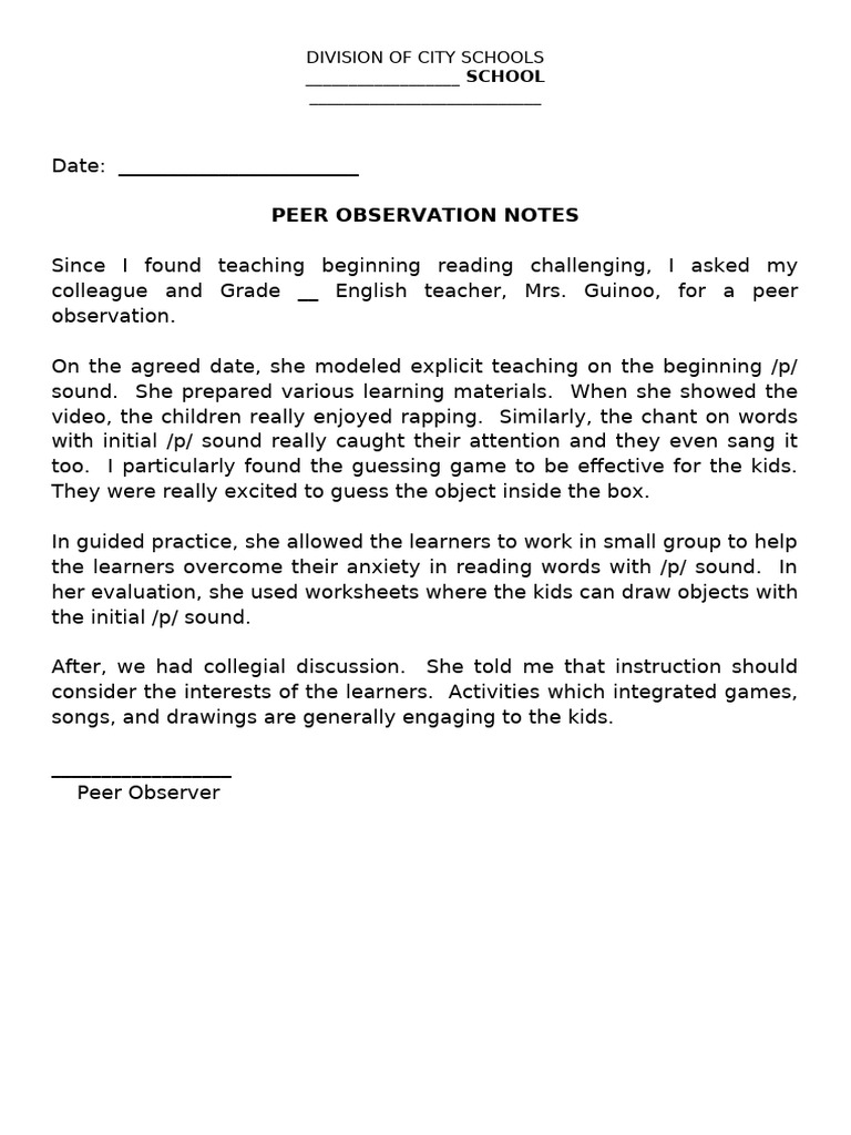Peer Observation Notes | PDF