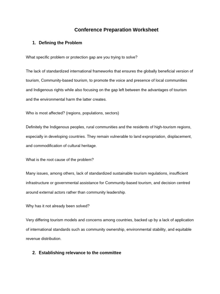 Conference Preparation Worksheet | PDF | Sustainability | Tourism