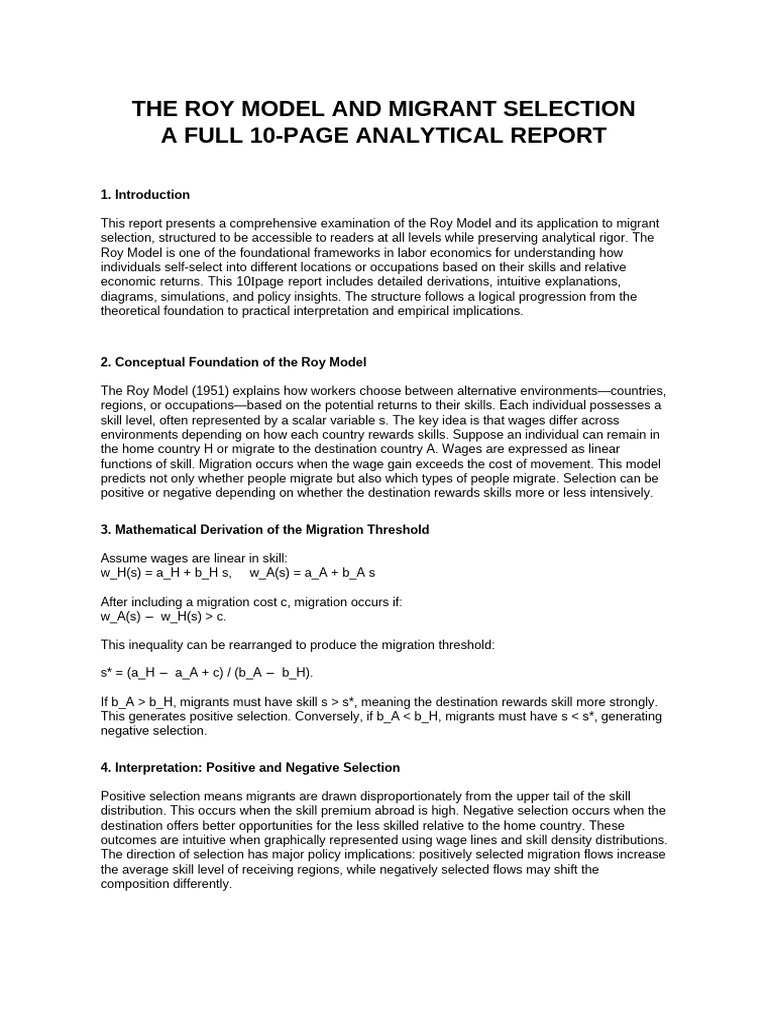 Roy Model 10 Page Report WORD | PDF | Human Migration | Labour Economics