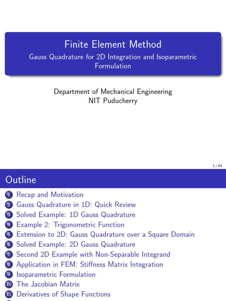 Gauss Quadrature Isoparametric (1) | PDF | Integral | Finite Element Method