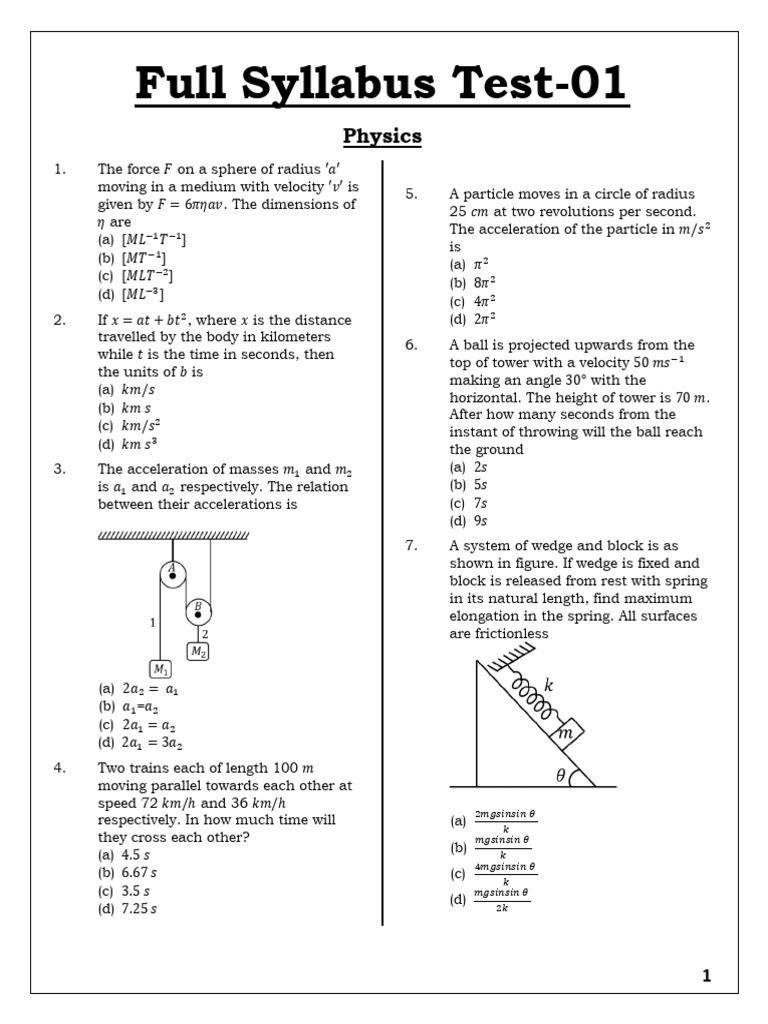 Full Length TEST 01 | PDF | Gases | Light