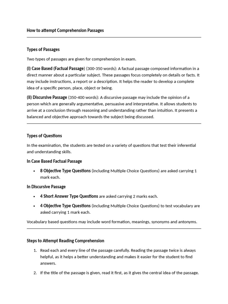 How to Attempt Comprehension Passages | PDF | Reading Comprehension ...