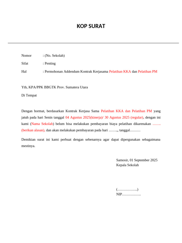 Contoh Surat Permohonan Addendum | PDF