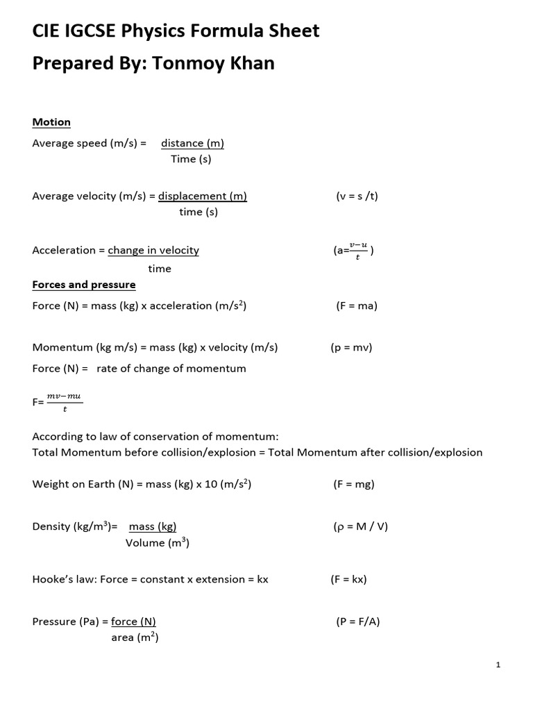 IGCSE Formula Booklet | PDF | Heat Capacity | Force