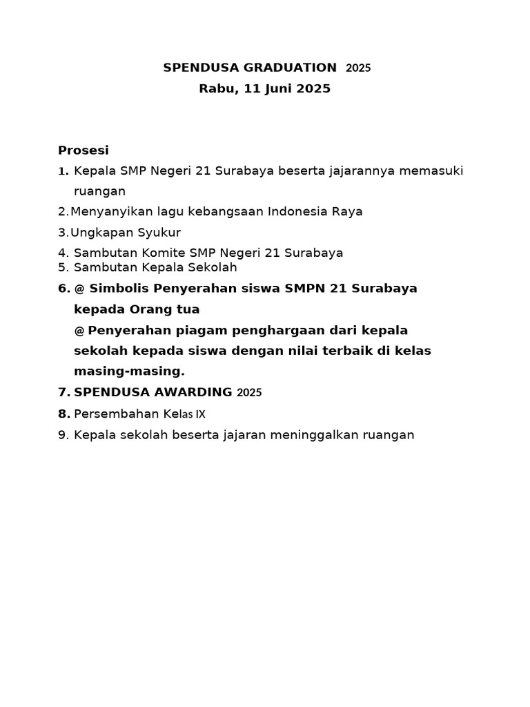 Rundown Spendusa Graduation | PDF