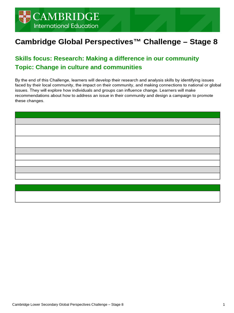 Challenge - Stage 8 - Making a Difference in Our Community | PDF ...
