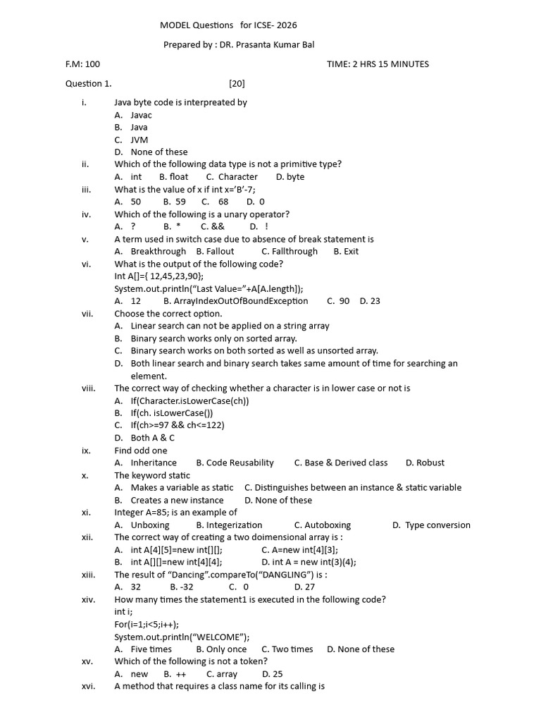 Revision Questions | PDF | String (Computer Science) | Integer ...