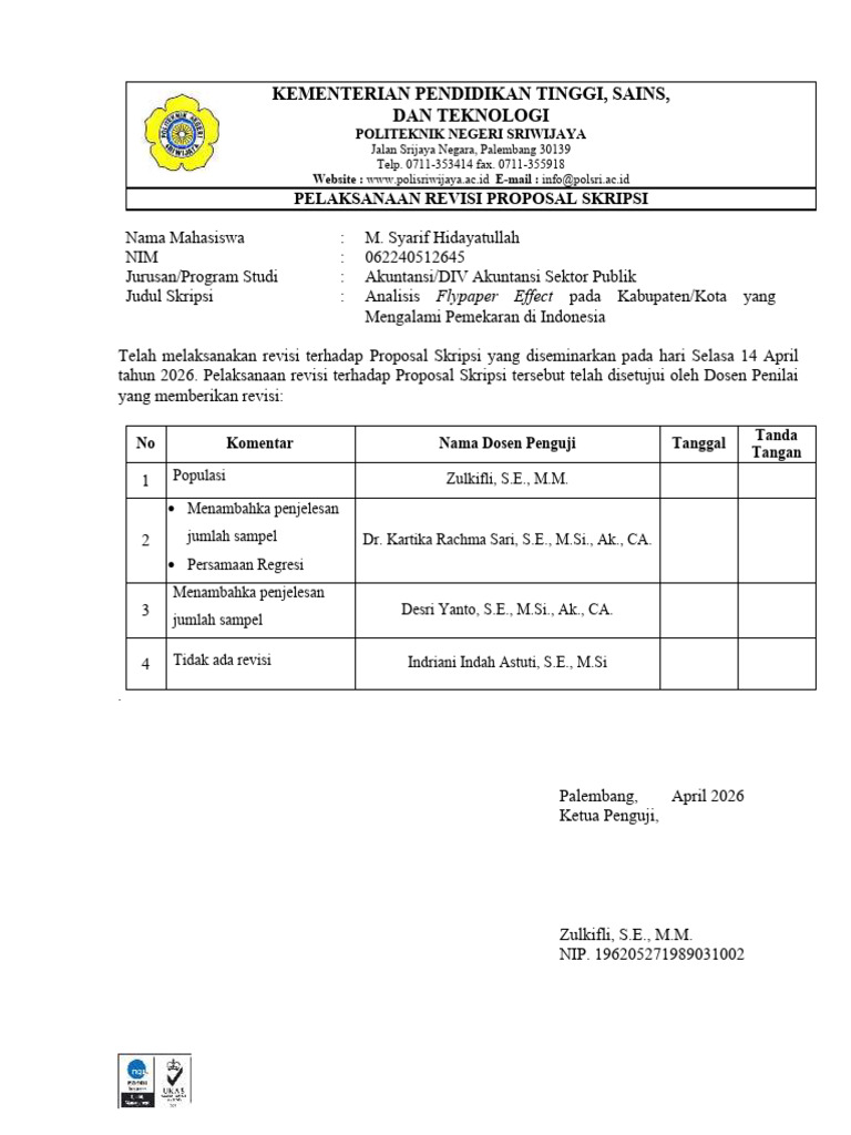 Lembar Revisian Sempro | PDF