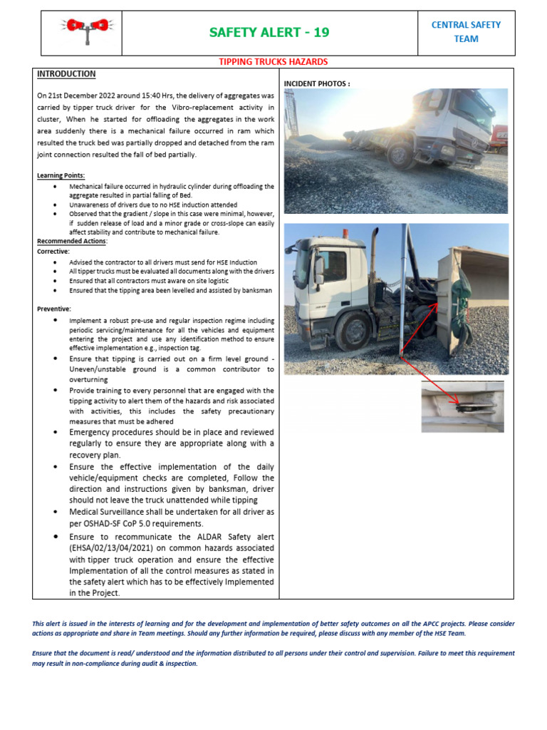 Safety Alert 19 - Tipping Trucks Hazards | PDF | Occupational Safety ...