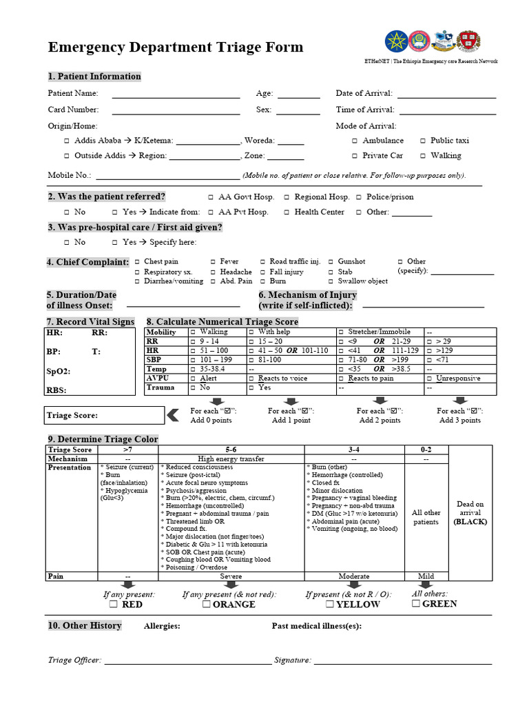 8 Emergency Department Triage Form | PDF | Emergency Department | Pain
