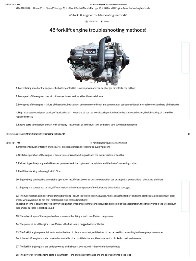 48 Forklift Engine Troubleshooting Methods! | PDF | Valve | Vehicle ...