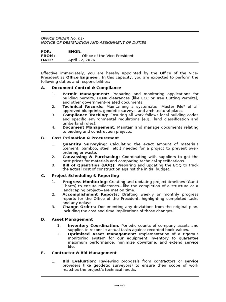 OFFICE ORDER No. 01-2026-04 DESIGNATION AND ASSIGNMENT | PDF | Business