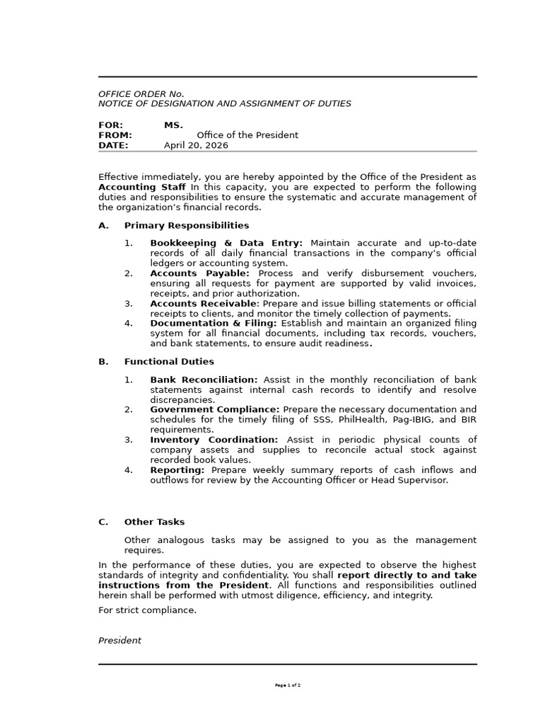 OFFICE ORDER No. 05-2026-04 DESIGNATION AND ASSIGNMENT | PDF ...