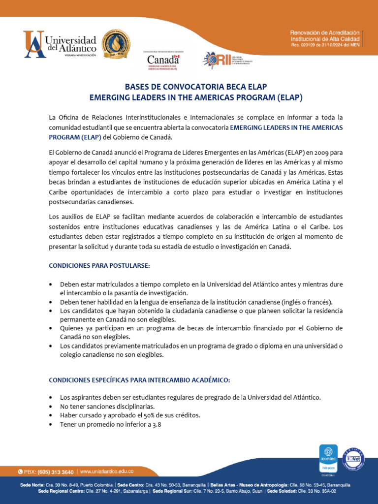 Convocatoria Beca ELAP 2025 | PDF | Canadá | Beca