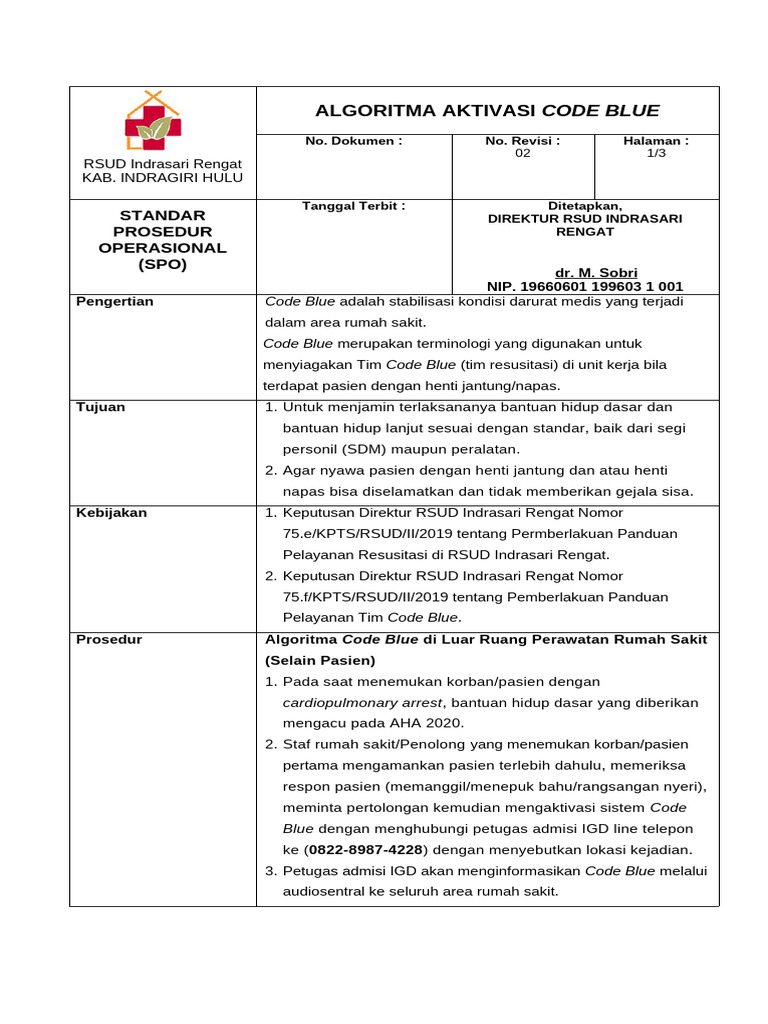 SPO Aktivasi Code Blue | PDF