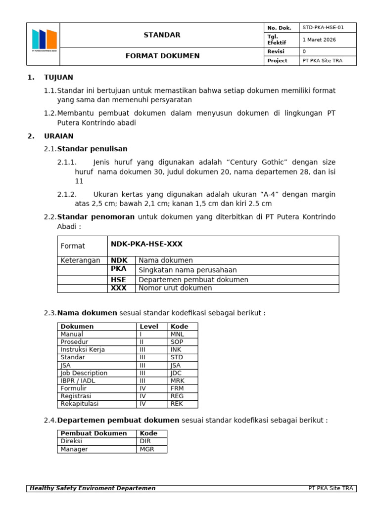 STD PKA HSE 02 Standar Format Dokumen | PDF