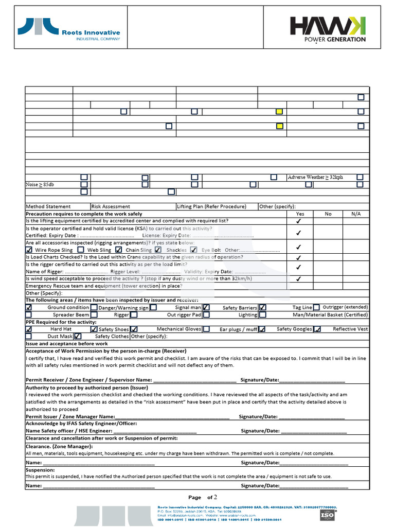 Lifting Operation Permit | PDF | Crane (Machine) | Rigging