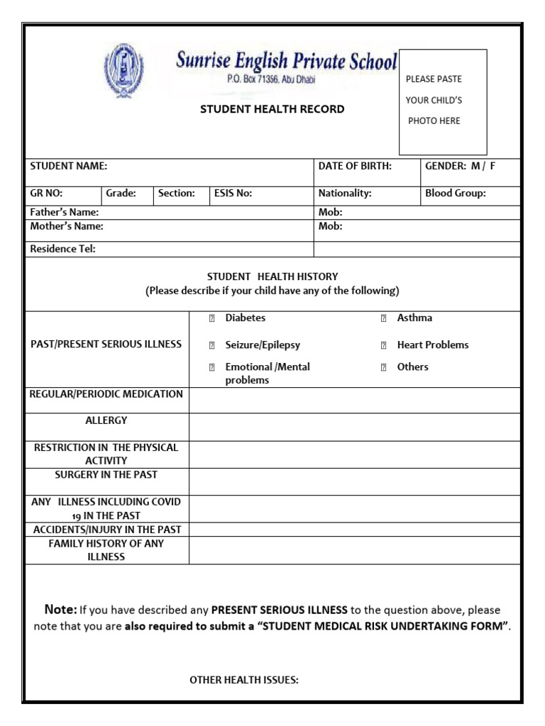 Student Health Record 2026-2027 | PDF | Vaccination | Public Health