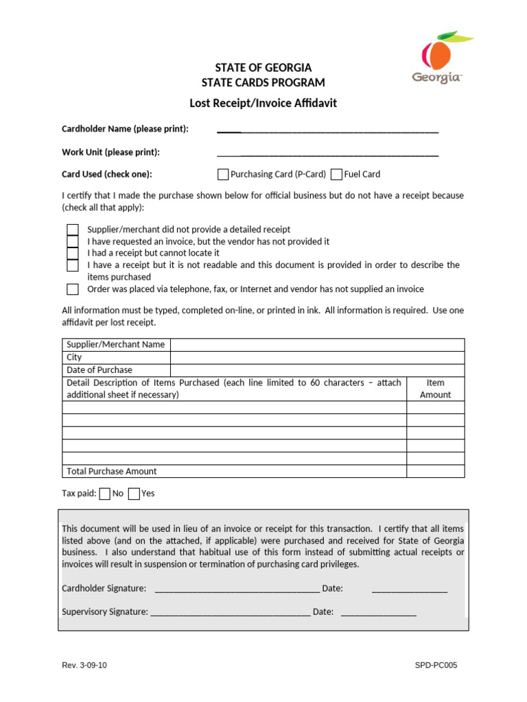 Lost Receipt Affidavit | PDF