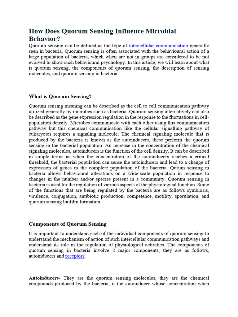 Quorum Sensing | PDF | Biology | Biological Processes