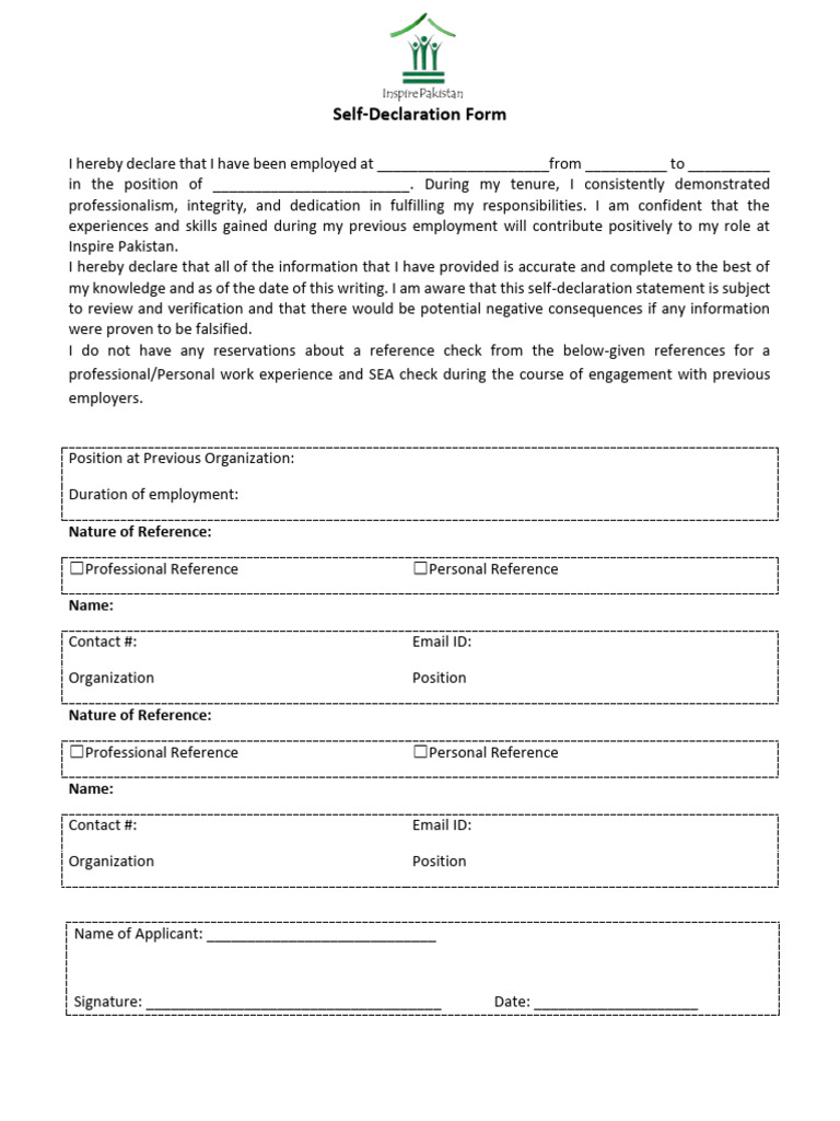 Self Declaration Form New Employee | PDF