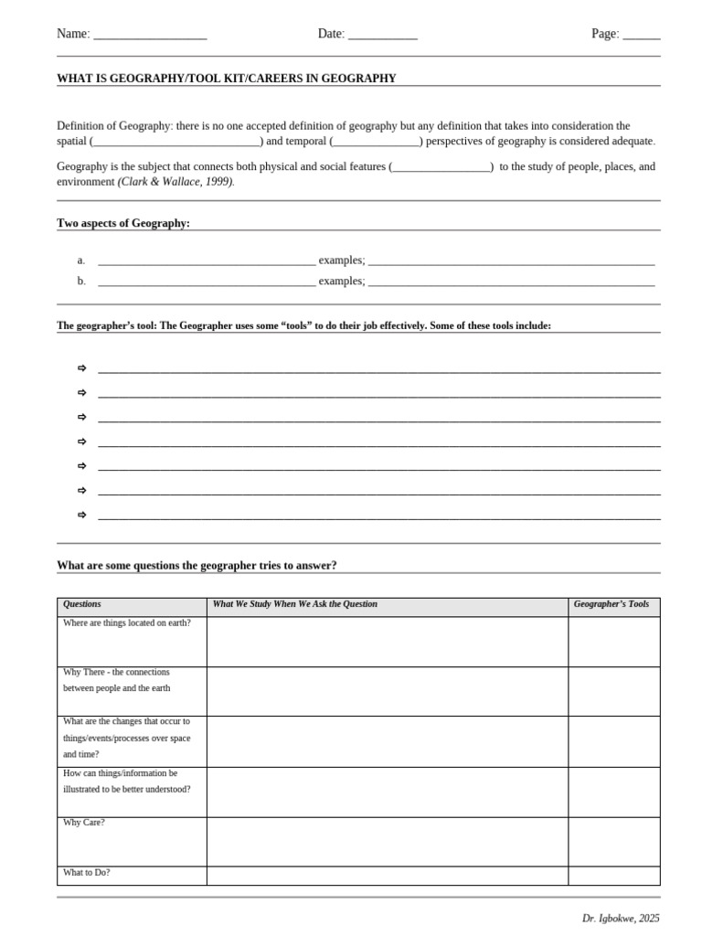 01 - Questions Geog Answers and Tool Kit | PDF | Geography | Earth Sciences