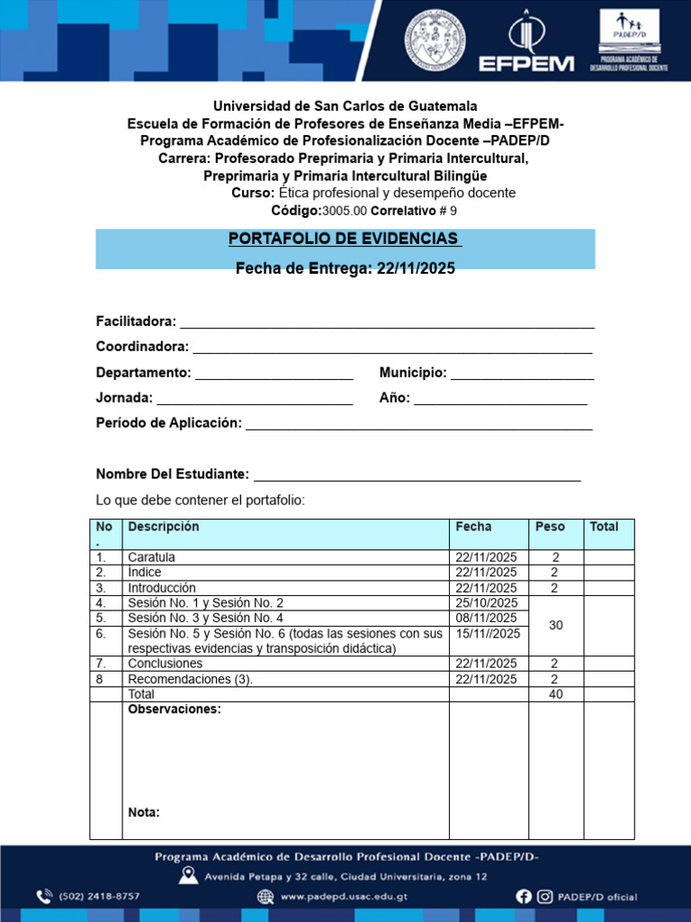 Portafolio Fomato Sugerido | PDF | Maestros | Educación de la primera ...