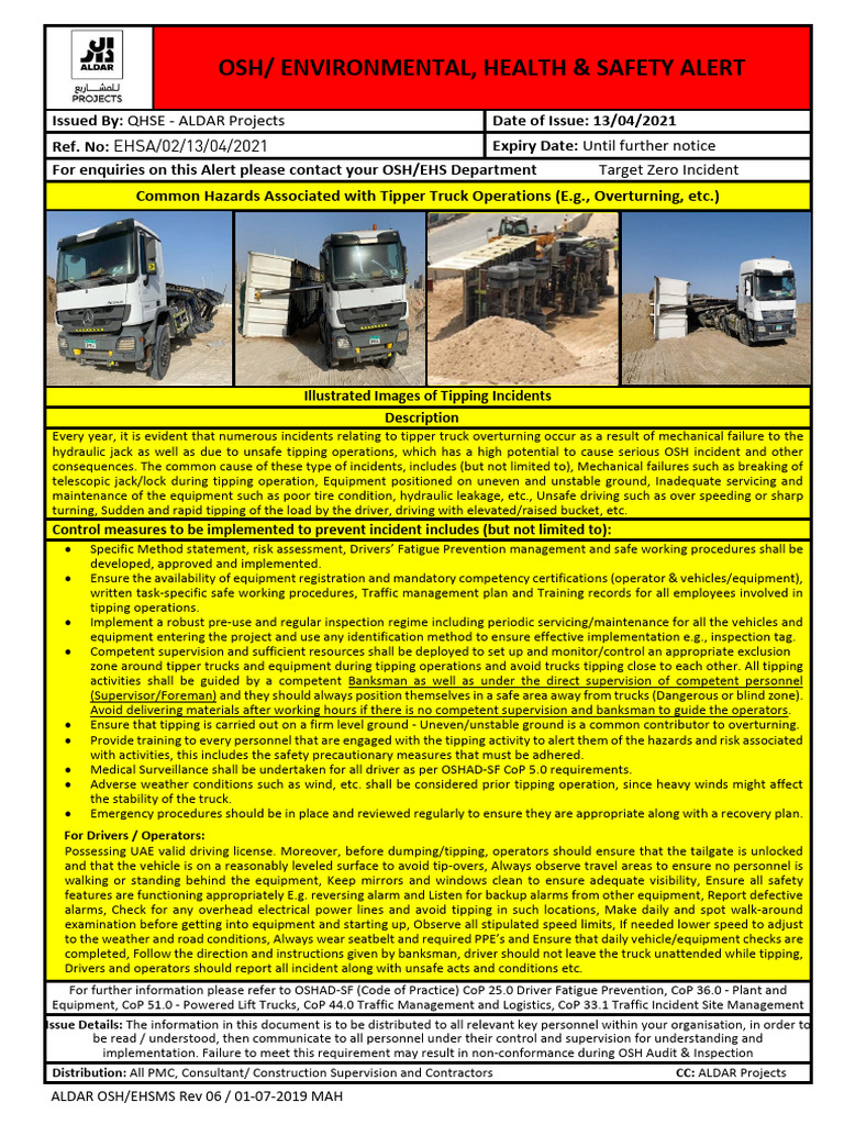 ALDAR OSH EHS Alert - Common Hazards Associated With Tipper Truck ...