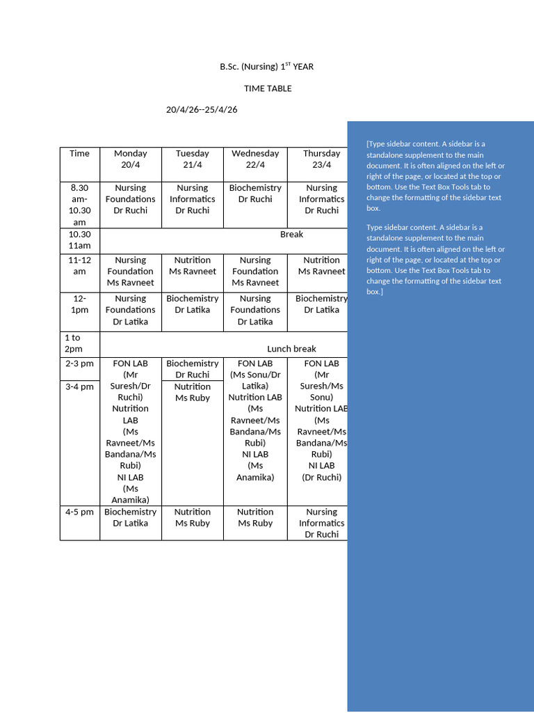 April 5th week timetable | PDF