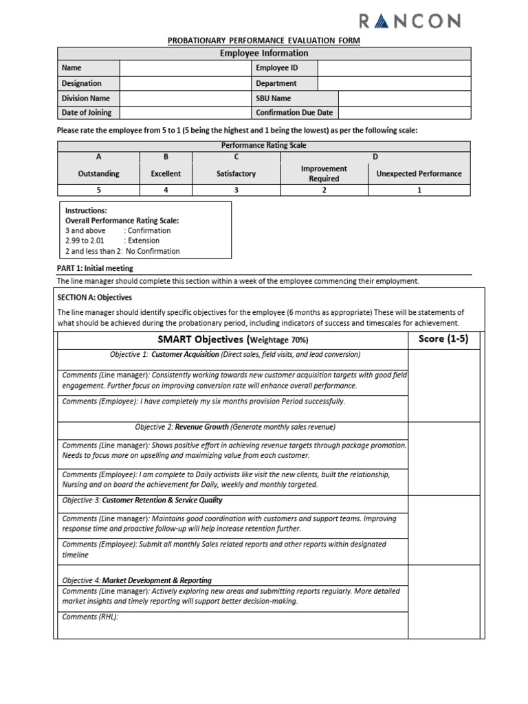 Probationary Performance Evaluation Form | PDF | Performance Appraisal ...