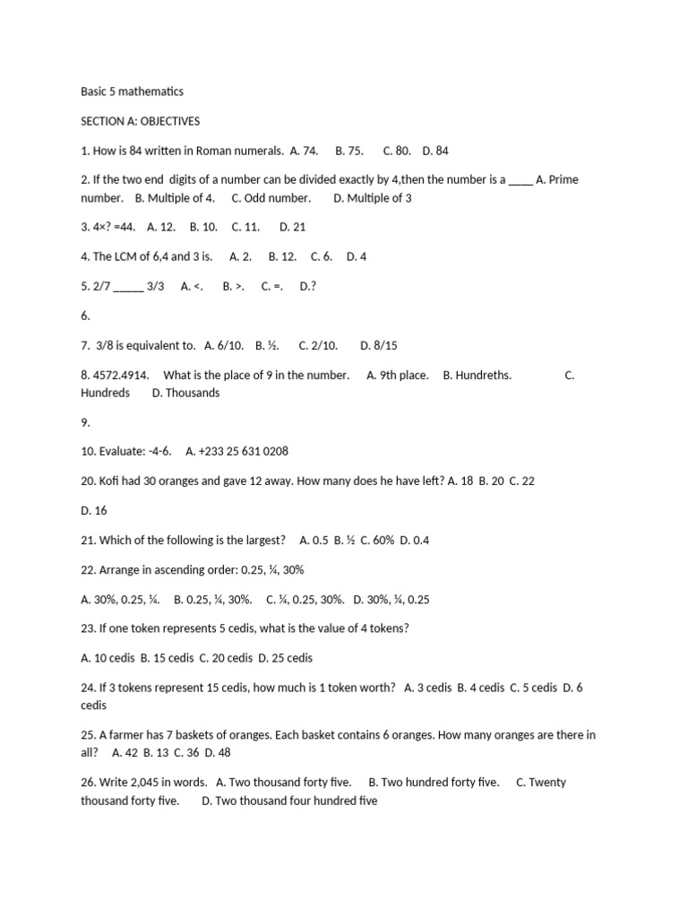 Basic 5 mathematics end of second term | PDF | Arithmetic | Number Theory
