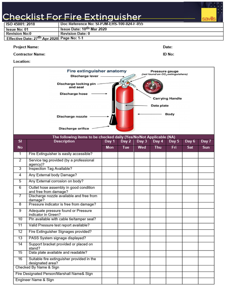 Fire Extinguisher Checklist | PDF