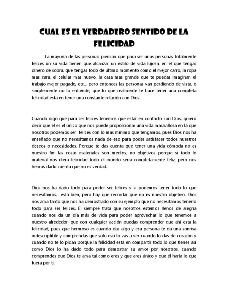 El Verdadero Sentido de la Felicidad | PDF | Felicidad | Amor