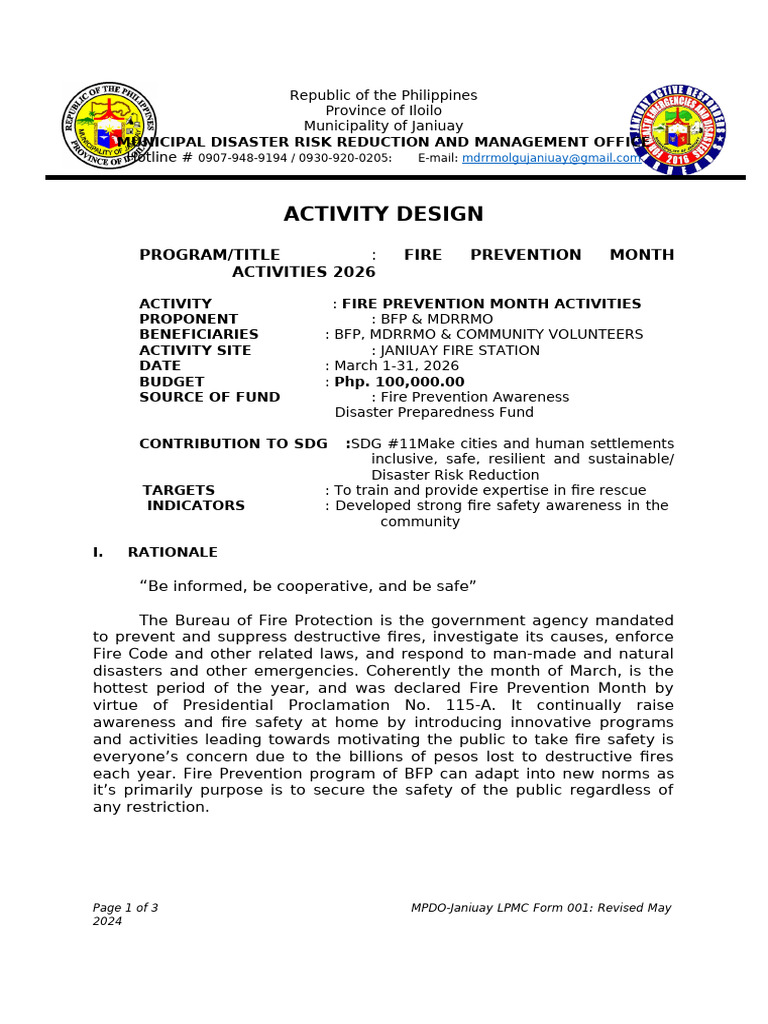 Activity Design Fire Prevention Month 2026 | PDF | Fire Safety ...