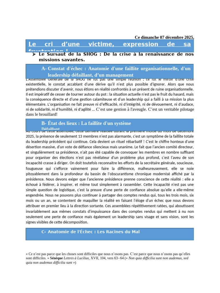 La Presidence de La SHOG Et L'immobilisme Exeptionnel | PDF