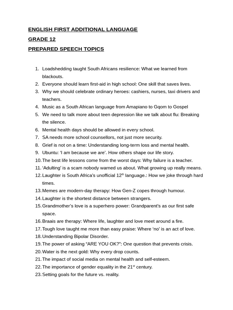 Grade 12 Prepared Speech English | PDF | Psychology