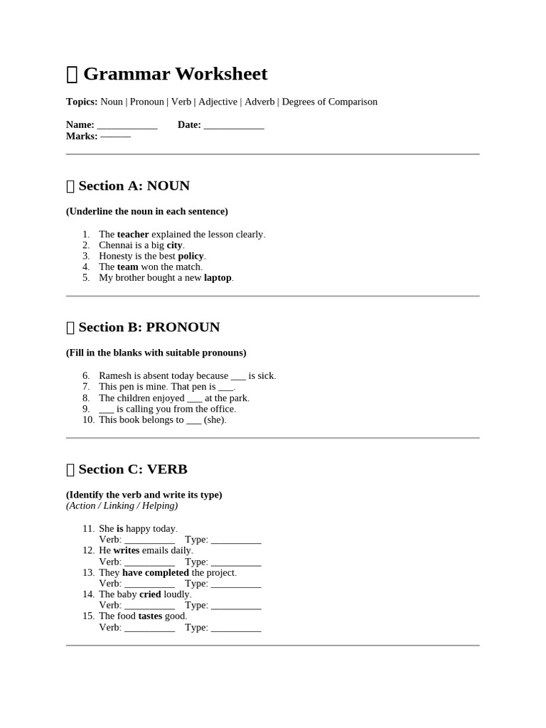 Grammar Worksheet | PDF