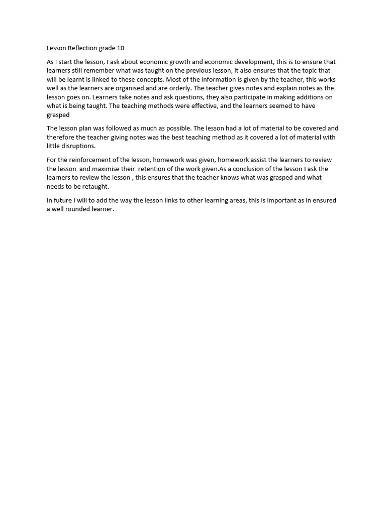 Lesson Reflection Grade 101 | PDF