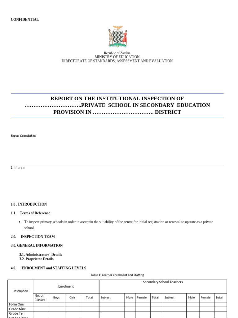 Private School Registration Inspection Monitoring Report-secondary ...