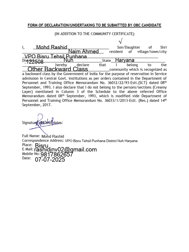 Form of Declaration | PDF