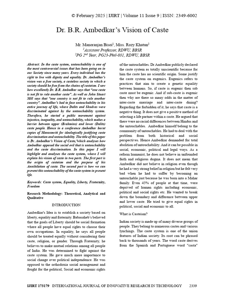 Ambedkar’s Vision of Caste | PDF | Dalit