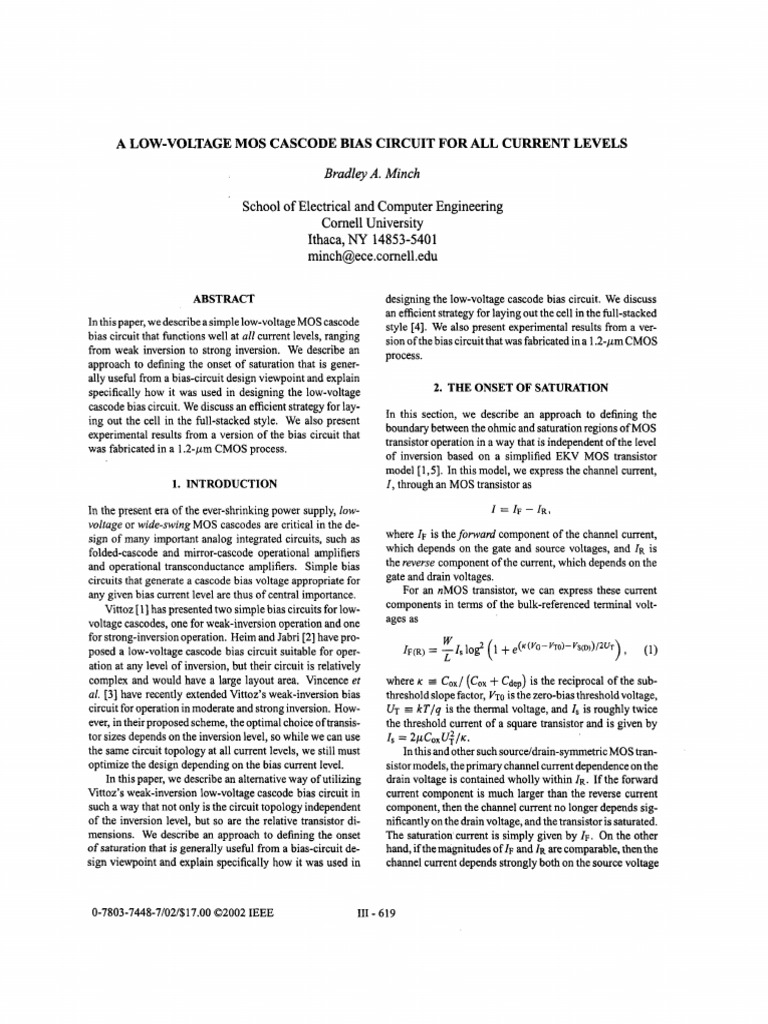 A Low-Voltage MOS Cascode Bias Circuit for All Current Levels | PDF ...