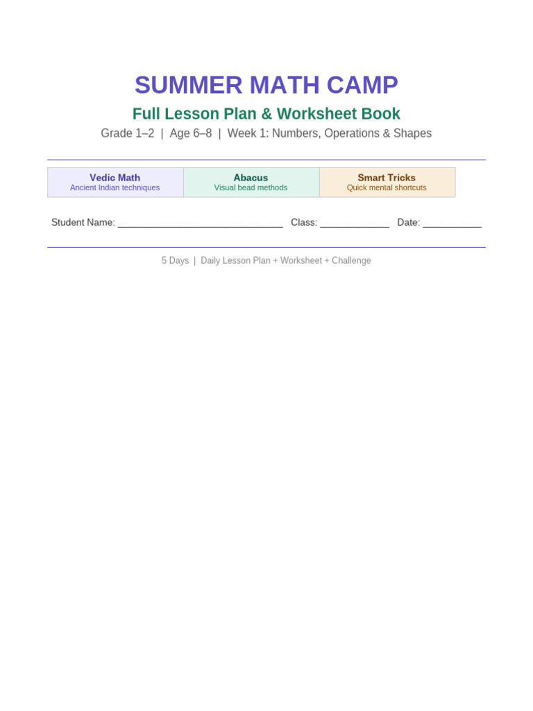 Summer Math Camp Grade1-2 1 | PDF | Shape | Subtraction